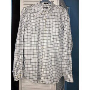 St. Johns Bay Iron-Free Medium Plaid Button-Down Shirt 100% Cotton White & Blue